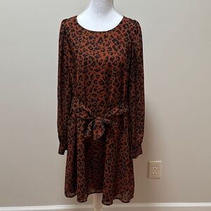 Hutch Brown and Black Animal Print Long Sleeve Dress